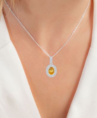 2-Pc. Set Citrine (2-3/8 ct. t.w.) & Lab-Grown White Sapphire (1-1/10 ct. t.w.) Oval Halo Pendant Necklace & Matching Stud Earrings in Sterling Silver