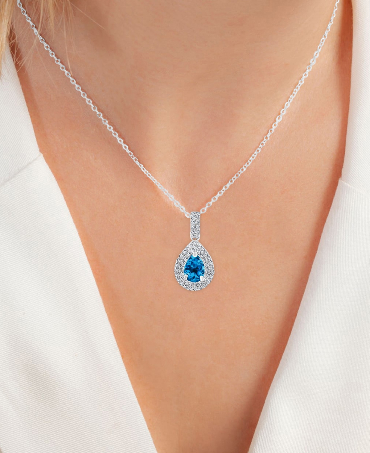 Macy's 2-pc. Set Swiss Blue Topaz (2-7/8 Ct. T.w.) & Lab-grown White Sapphire (1 Ct. T.w.) Teardrop Halo Pe In Swiss Blue Topaz