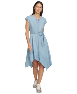 DKNY - Women's Belted Asymmetrical Dress
