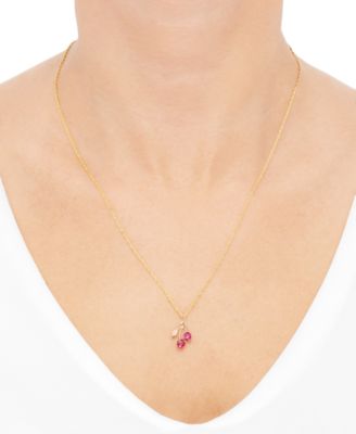 Lab-Grown Ruby (5/8 ct. t.w.) Leaf Pendant On 18 Rope Chain in 10k Yellow Gold 
