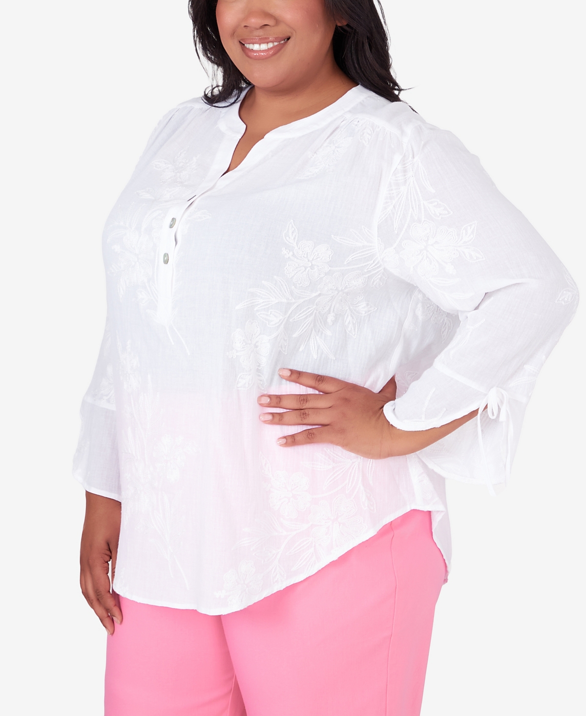 Alfred Dunner Plus Size Miami Beach Embroidered Floral Blouse