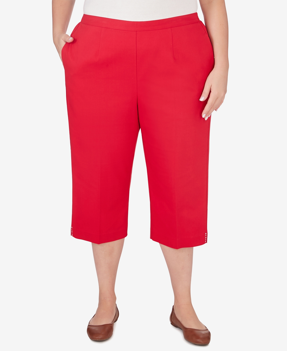 Shop Alfred Dunner Plus Size All American Twill Capri Pants With Pockets In Red