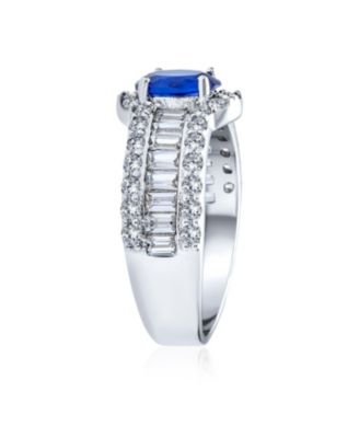Art Deco Style Halo Royal Blue Oval Solitaire Promise Ring  Sterling Silver