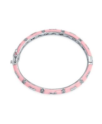 Tiny Bangle Bracelet Enamel CZ Pave Hearts Silver Plated Small Wrist 6 Inch