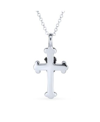 Ancient Saint James Fleur De Lis Cross Pendant Necklace in Oxidized Silver