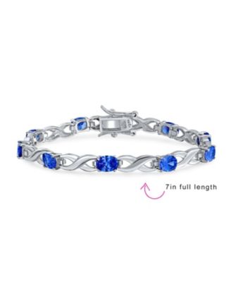 Forever Love Symbol Infinity Tennis Bracelet 9CT Oval Blue Sapphire Cubic Zirconia CZ Silver