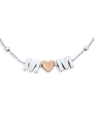 Dainty Delicate Block Letters Station Rose Heart MOM Word Bracelet Mother Sterling Silver 7.5 Inch