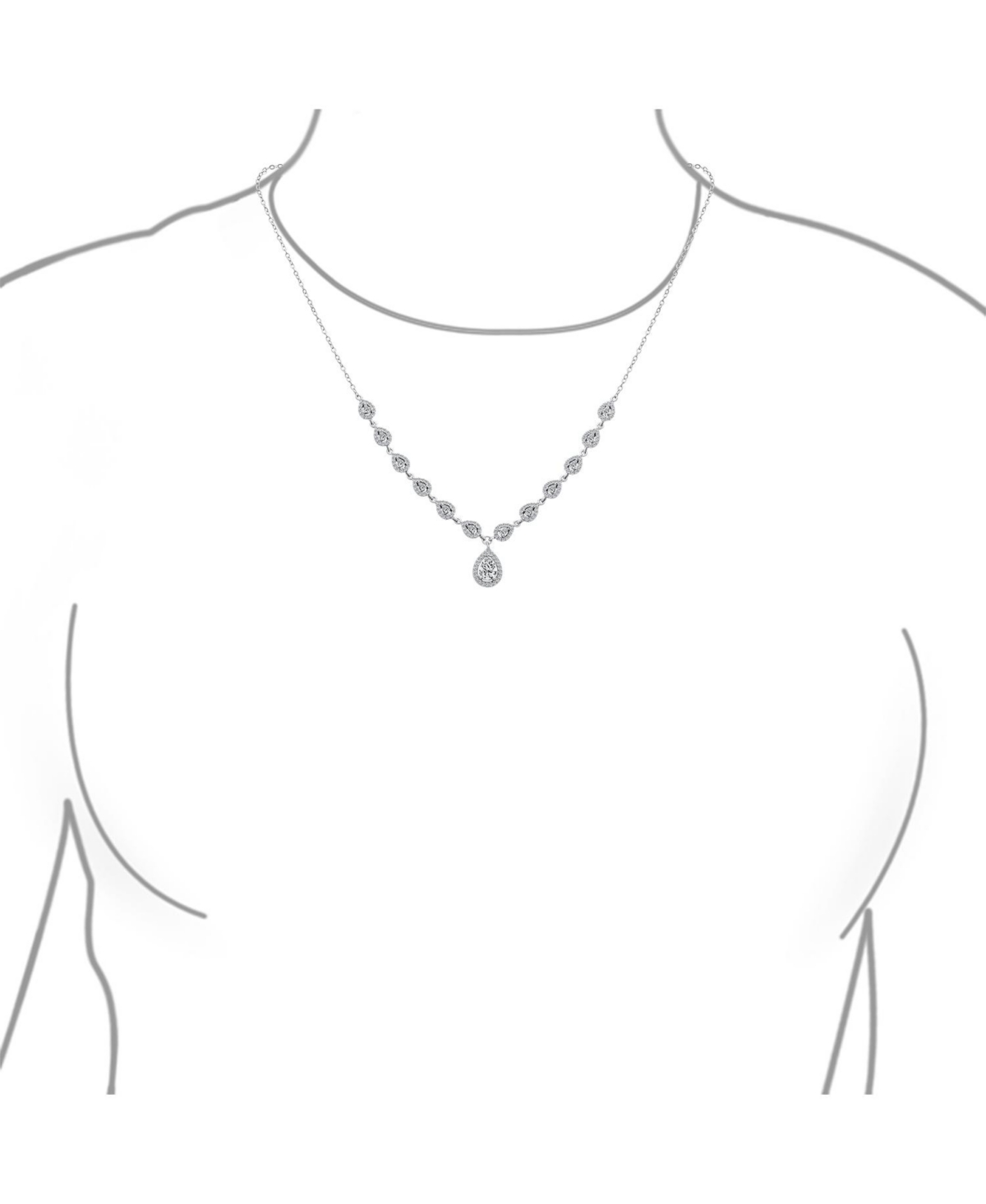 Bling Jewelry Classic Dainty Delicate Teardrop Halo Cubic Zirconia Cz V Collar Statement Necklace Sterling Silver