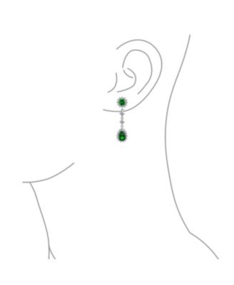 Statement Pave Crown Halo Cubic Zirconia CZ Long Dangling Oval Teardrop Chandelier Earrings