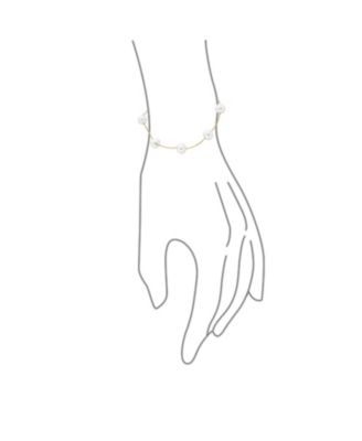 Tin Cup White Freshwater Cultured 7MM Pearl Chain Station Pearls Bracelet .925 Sterling Silver