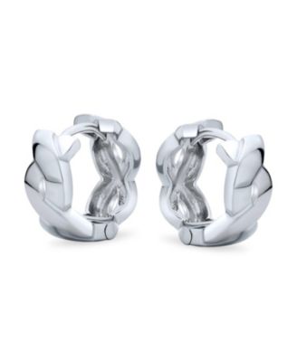 Classic Love Knot Symbol Twist Rope Braid Wide Infinity Huggie Hoop Earrings Sterling Silver