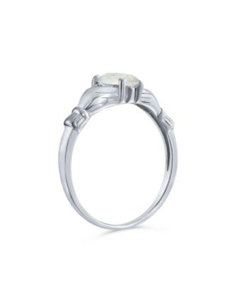 Sorority Sister Silver Ring Opal Claddagh Design - Celtic Friendship Jewelry