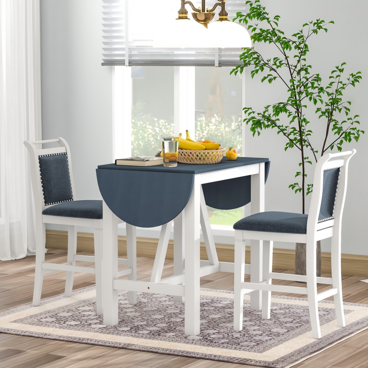 Simplie Fun 3-Piece Wooden Counter Height Dining Set with 2 Chairs for Small Spaces