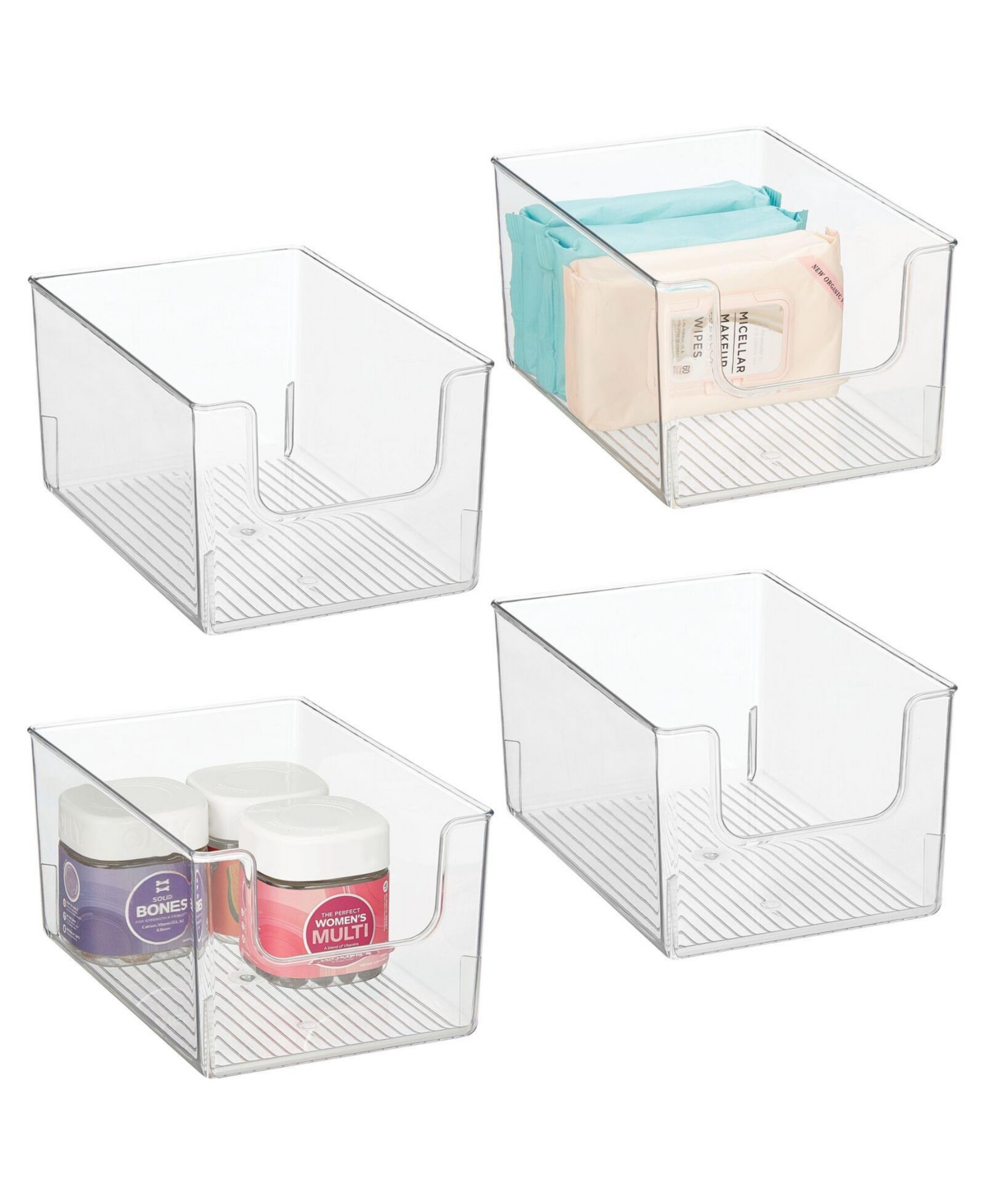 Plastic Bathroom Storage Organizer Bin with Open Front - 4 Pack - Clear