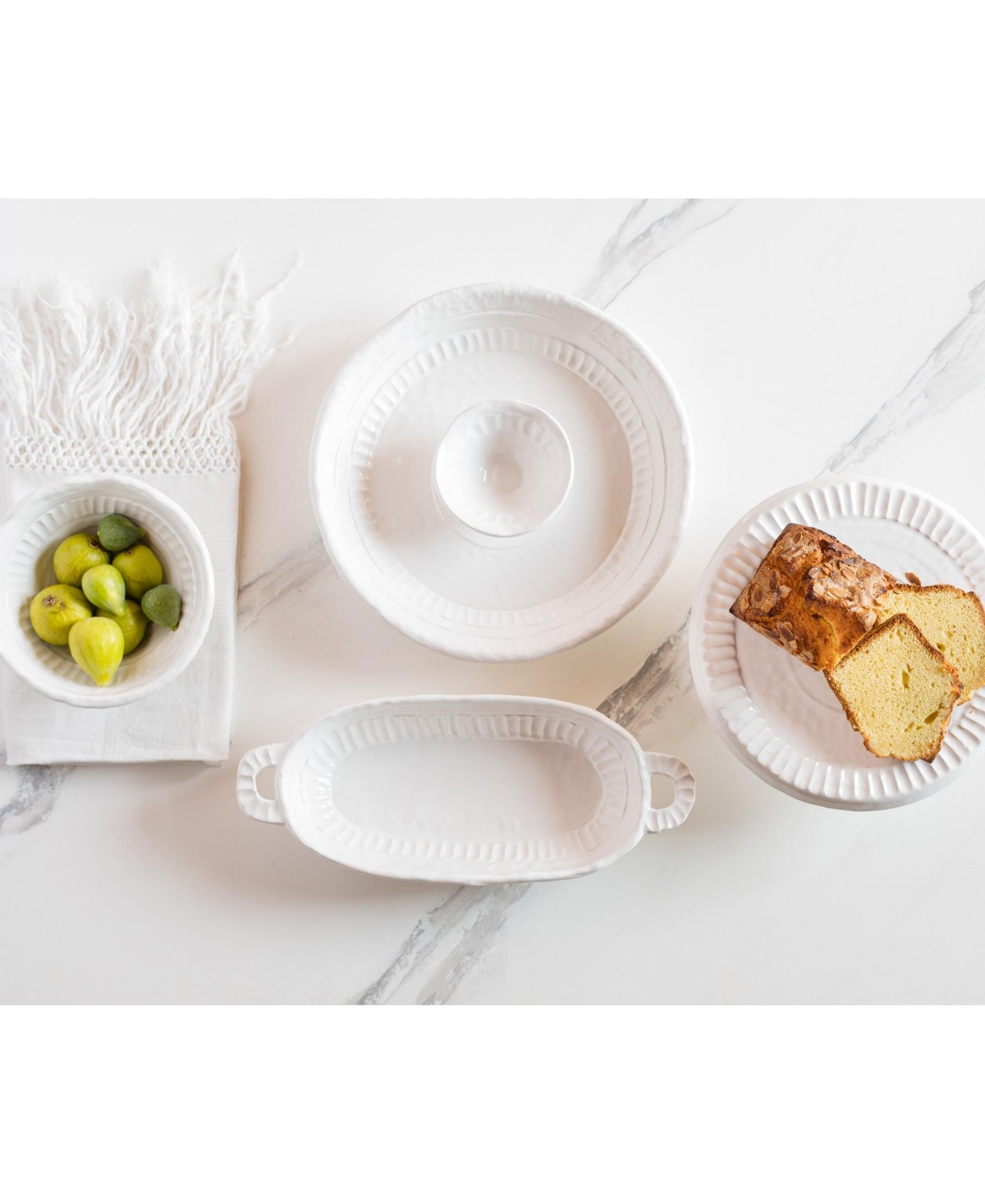 Vietri Pietra Serena Handled Oval Bowl In White