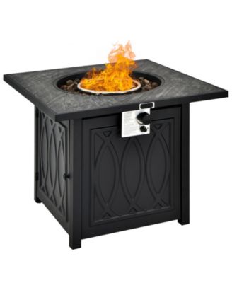 32 Inch Propane Fire Pit Table Square Tabletop with Lava Rocks Cover 50000 BTU-Black