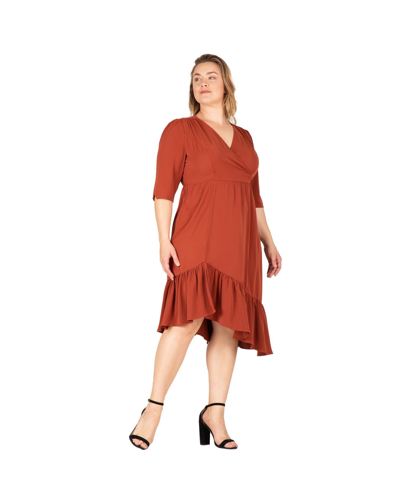 Женское платье Standards & Practices Plus-size Ruched Sleeve Ruffle Hem Midi, цвет: Brownie — фото 3