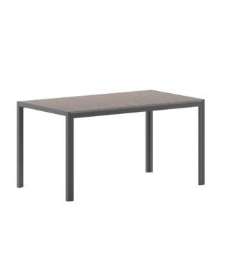 Fena 55" X 31.5" Outdoor Dining Table With Faux Teak Poly Slat Top And Metal Frame