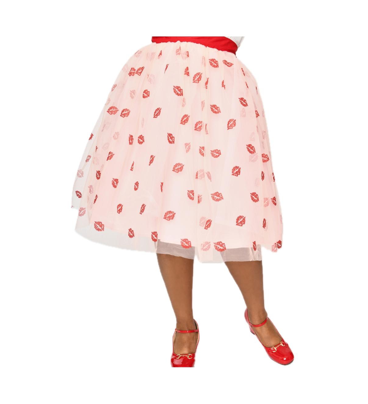Plus Size Brilliance Swing Skirt - Pink/red glitter lips