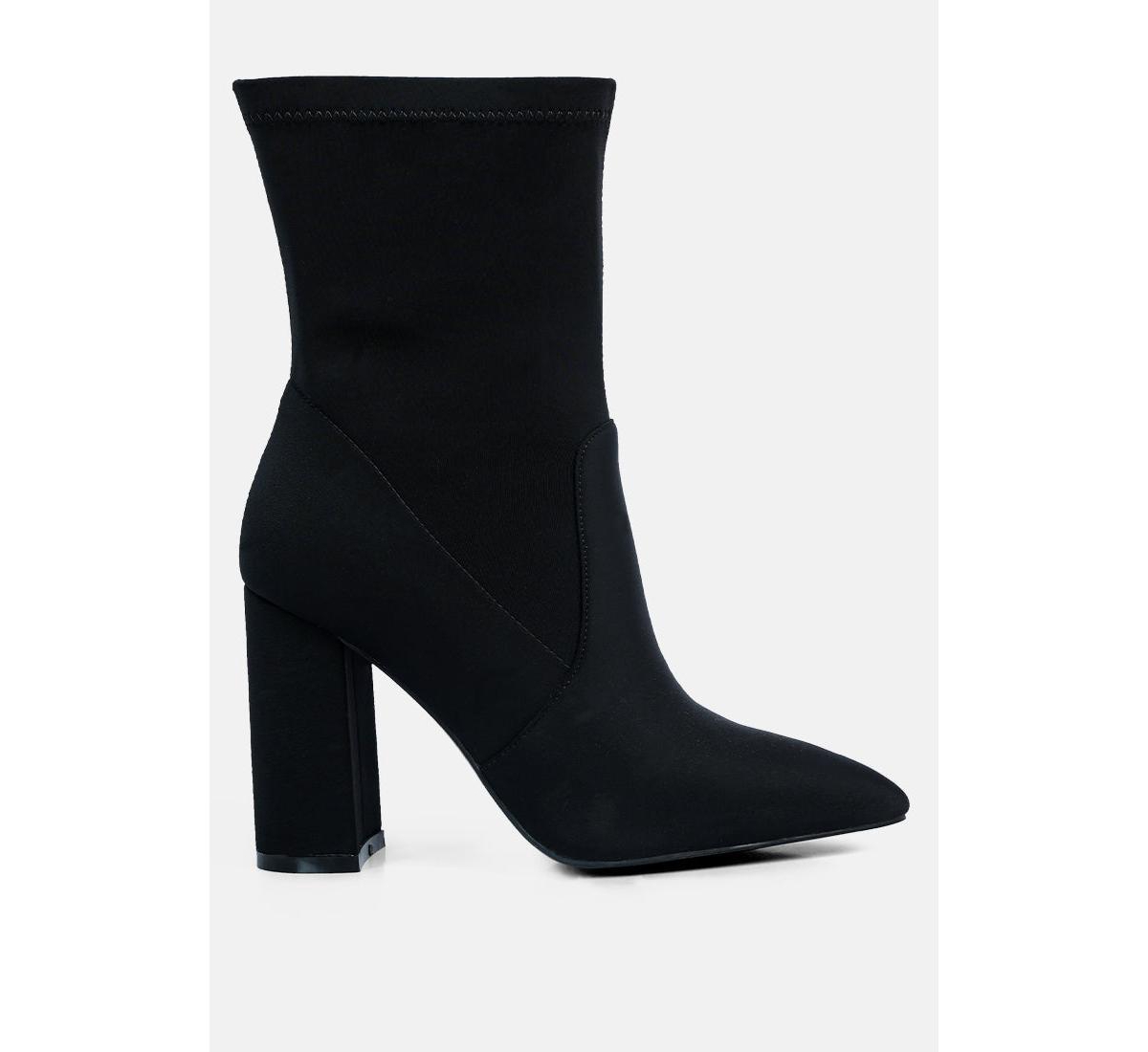 ankle lycra block heeled boots - Black