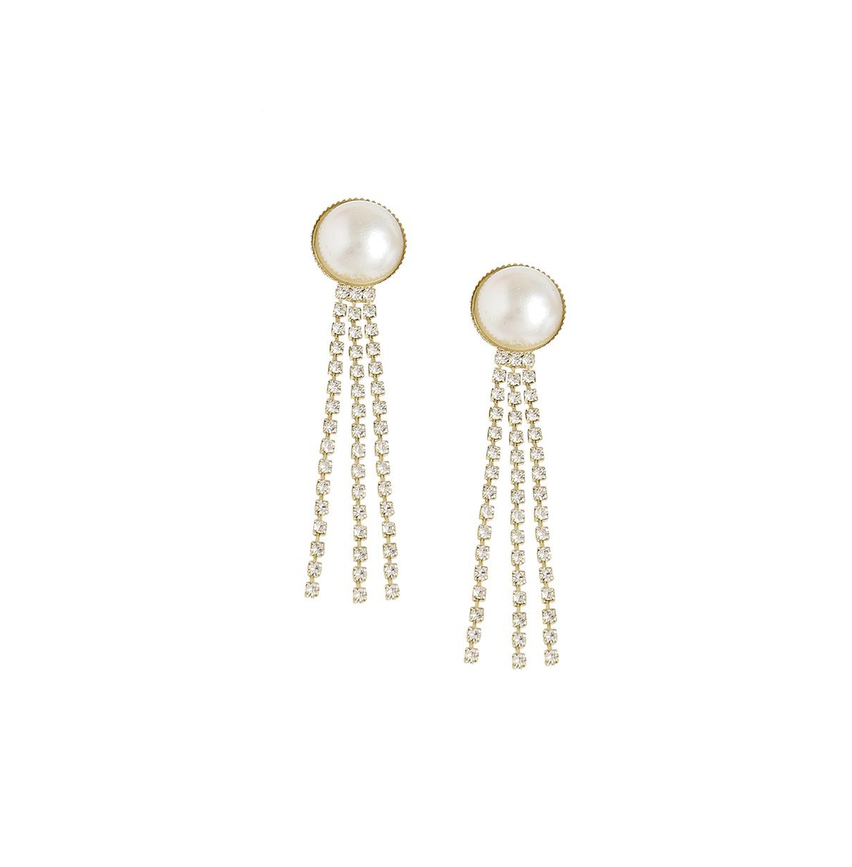 Sohi Women's Gold Snowball Drop Earrings In White