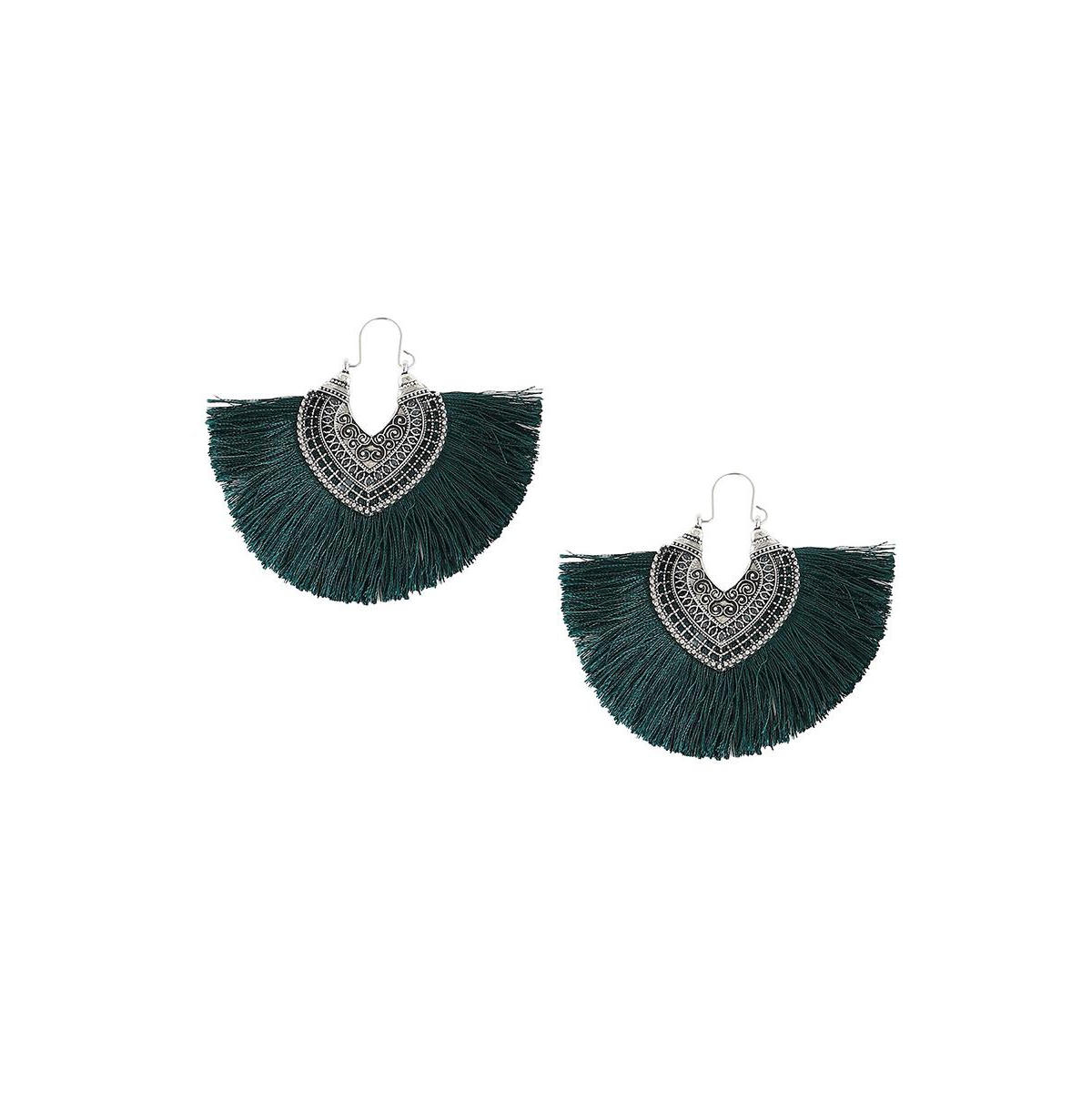 Sohi Women's Tassel Hoop Earrings In Green