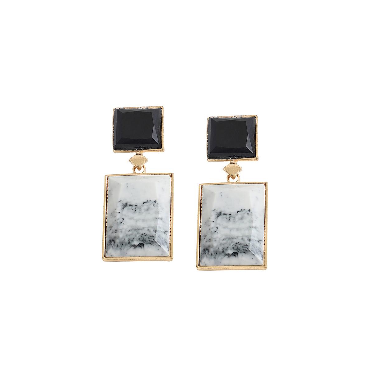 Sohi Women's Black Stone Drop Earrings In Black
