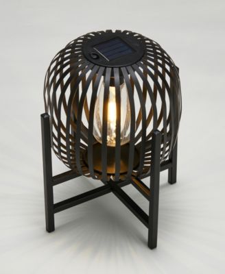 11.50" H Metal Stripes Solar Powered Edison Bulb Outdoor Lantern with Stand