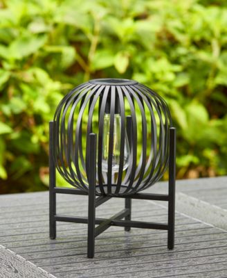 11.50" H Metal Stripes Solar Powered Edison Bulb Outdoor Lantern with Stand