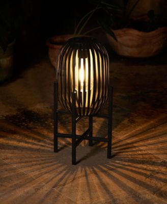 14.25" H Slim-Shaped Metal Stripes Solar Powered Edison Bulb Slim Outdoor Lantern with Stand