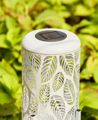 14.25" H Metal Cutout Leaves Pattern Solar Powered LED Outdoor Lantern with Stand