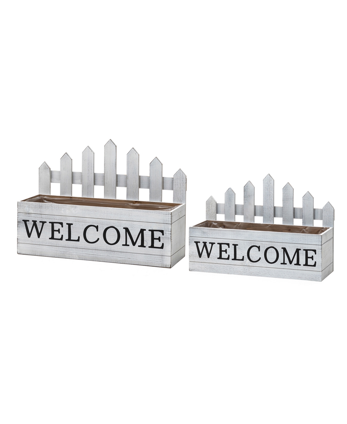 Set of 2 Washed Solid Wood Welcome Fence-Inspired Planter Stands - White