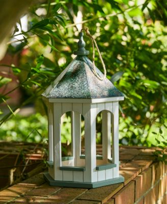 15.75" H Patina Metal Roof Solid Wood Gazebo Tray Bird Feeder