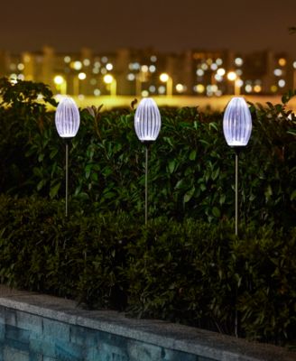 36" H Set of 3 Solar Powered Stake Oval Flower Light with Stainless Steel Pole