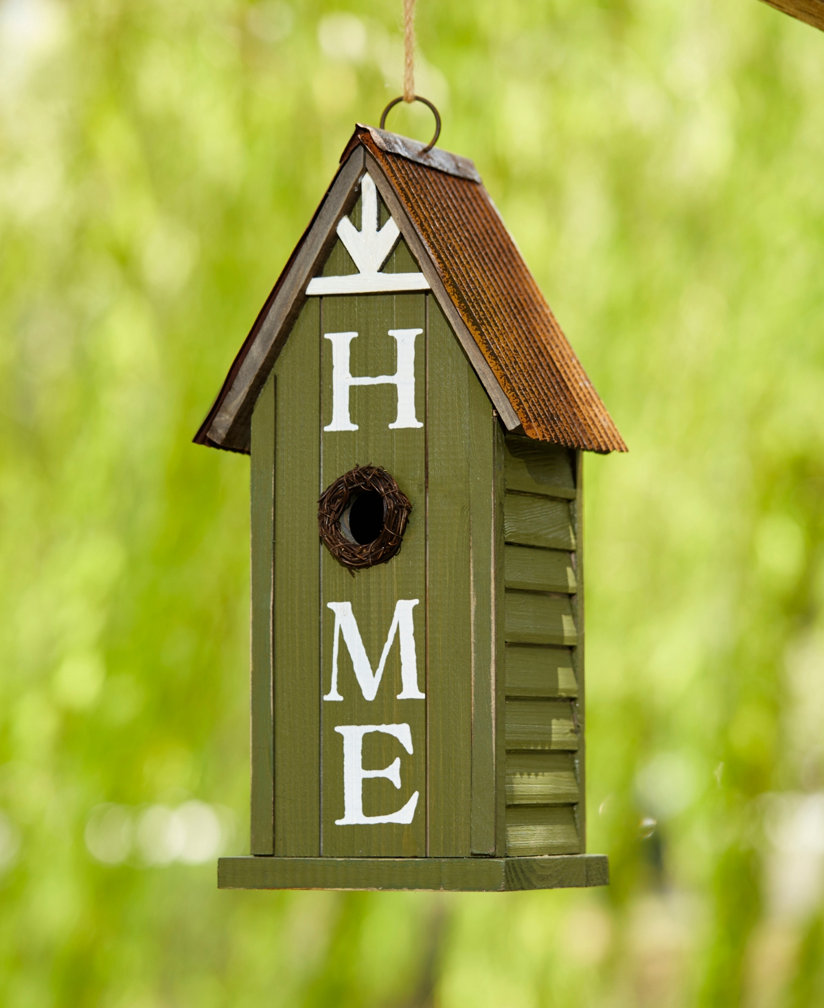 Glitzhome 14.75" H Washed Green Distressed Solid Wood " Home" Inspiration Single Family Decorative Outdoor Gar In Multi