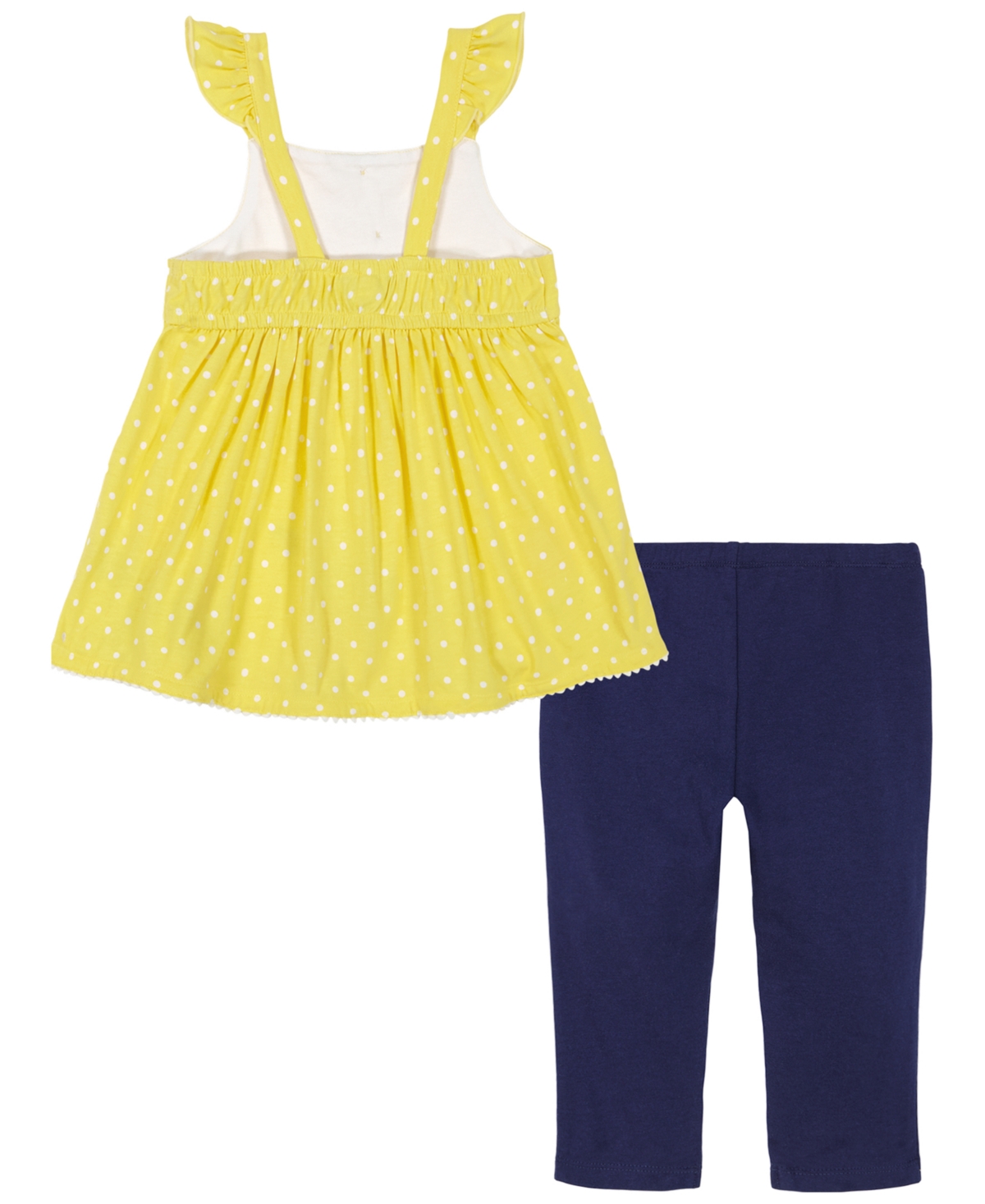 Shop Kids Headquarters Little Girls Ruffle-trim Popcorn Knit Tunic Capri Leggings Set In Yellow,navy