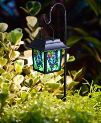 30" H Set of 2 Solar Powered Butterfly Scene Pattern Garden Lamp or Pathway Light with Ground Stake