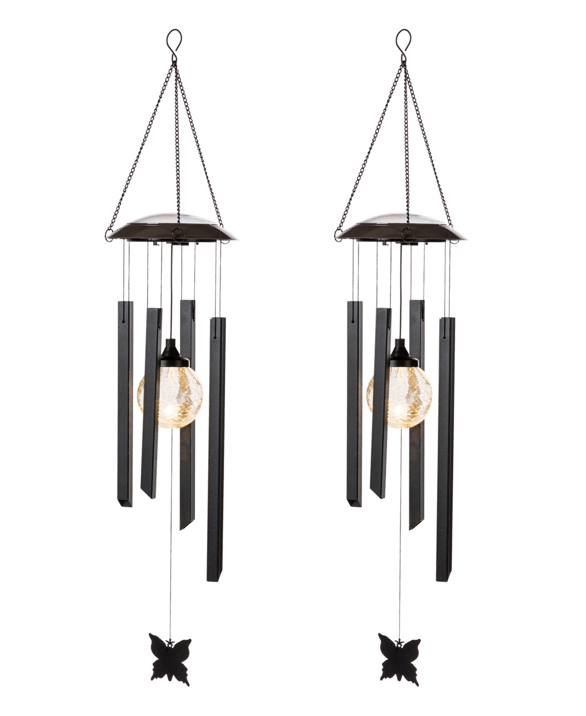 32" H Set of 2 Solar Powered Wind Chime with Crackle Bulb - Multi