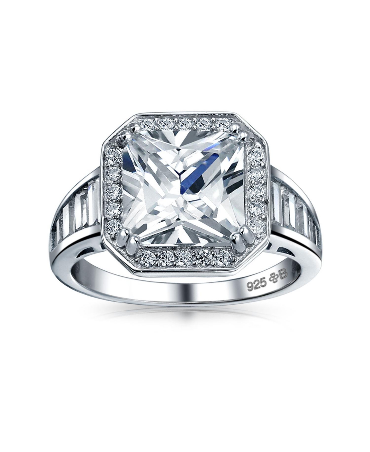 Bling Jewelry Art Deco Style 5CT Cz Side Baguette Stones Halo Square Solitaire Princess Cut Promise Ring For Women Sterling Silver
