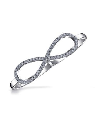 Boho Simple Large Pave Cubic Zirconia Fashion Statement CZ Pave Infinity Two Finger Ring Sterling Silver