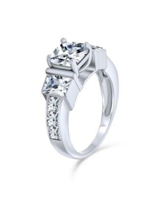 3CT CZ Three Stone Past Present Future Cubic Zirconia Rectangle Square  Princess Cut promise ring Sterling Silver