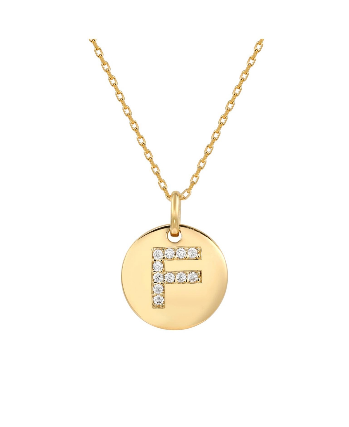 Suzy Levian Sterling Silver Cubic Zirconia Letter "F" Initial Disc Pendant Necklace - Letter f