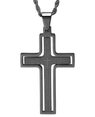 Men's Two-Tone Stainless Steel "Our Father" English Prayer Spinner Cross 24" Pendant Necklace