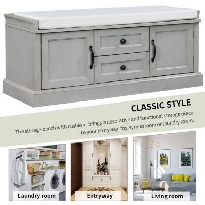 Multi-Storage Shoe Bench with Removable Cushion