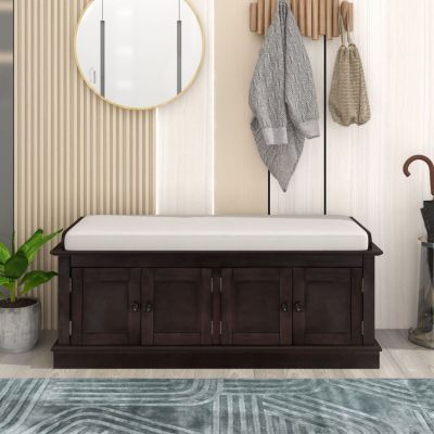 Multi-Functional Storage Bench with Shelves and Cushion