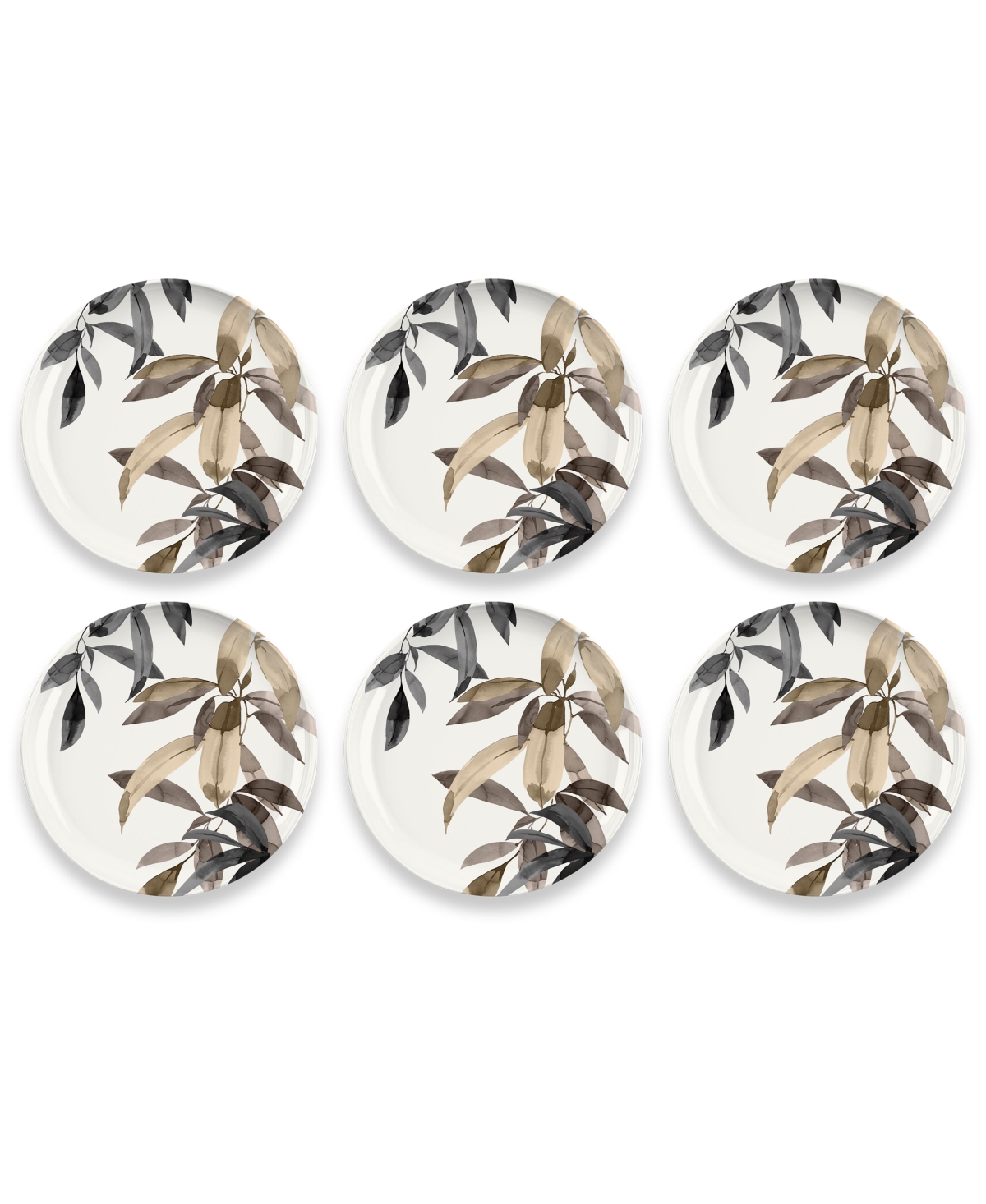 Bali Leaves 10.5" Dinner Plates Merge, Set of 6, Service for 6 - Brown