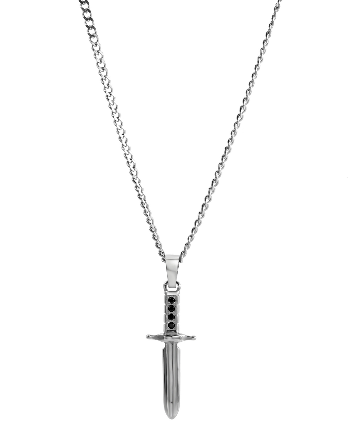 Men's Cubic Zirconia Sword 24" Pendant Necklace in Stainless Steel - Black