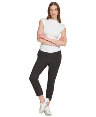 Women's Mock-Neck Sleeveless Side-ruched Knit Top, Regular & Petite