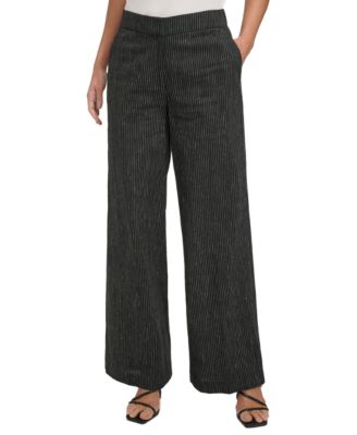 DKNY - Women's Pinstriped Full-Length Wide-Leg Pants