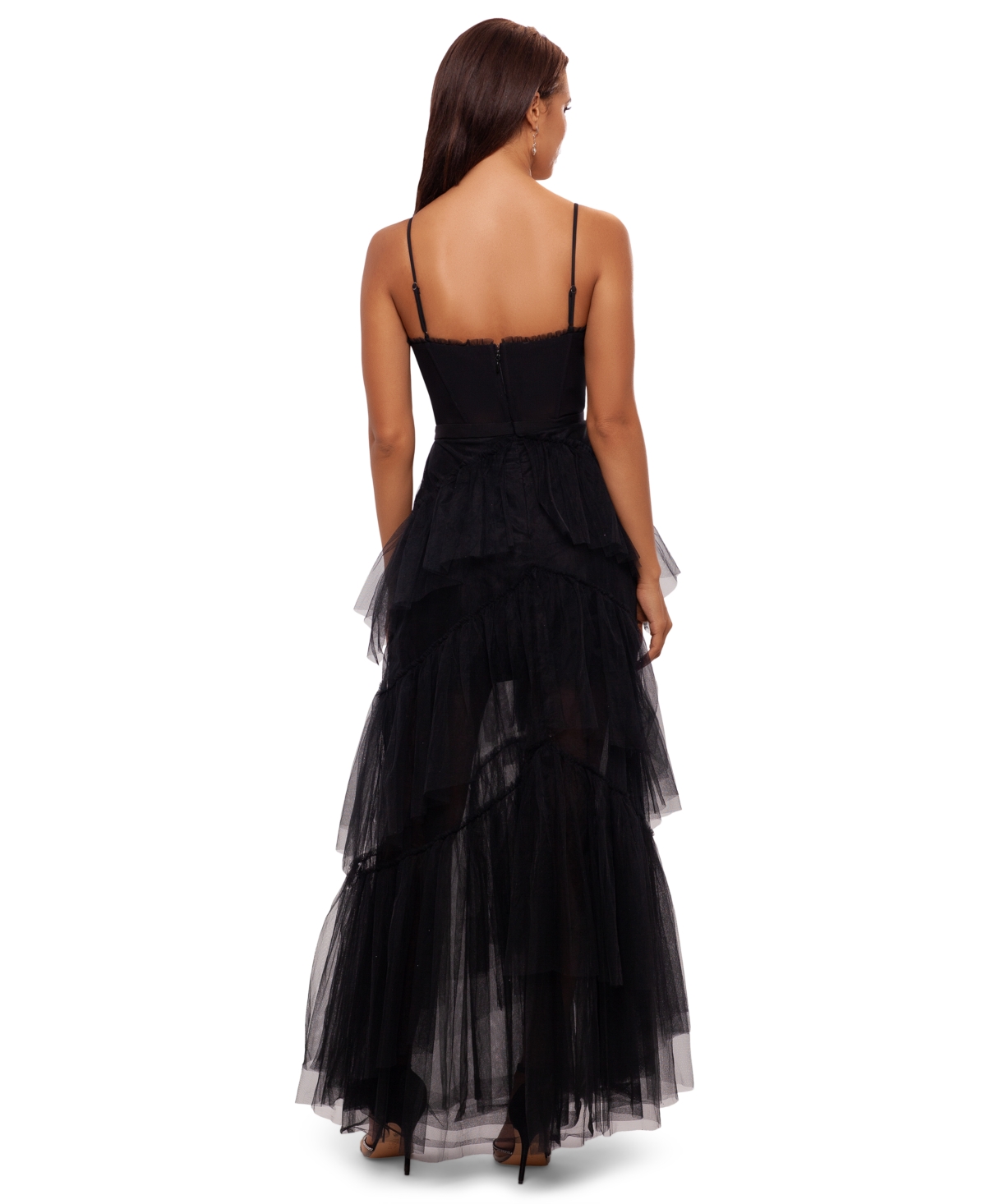 Shop Betsy & Adam Petite Mesh Corset Tiered Gown In Black